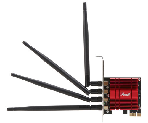  Front view of the Wi-Fi adapter card, with each of four antennas pointing at different angles  